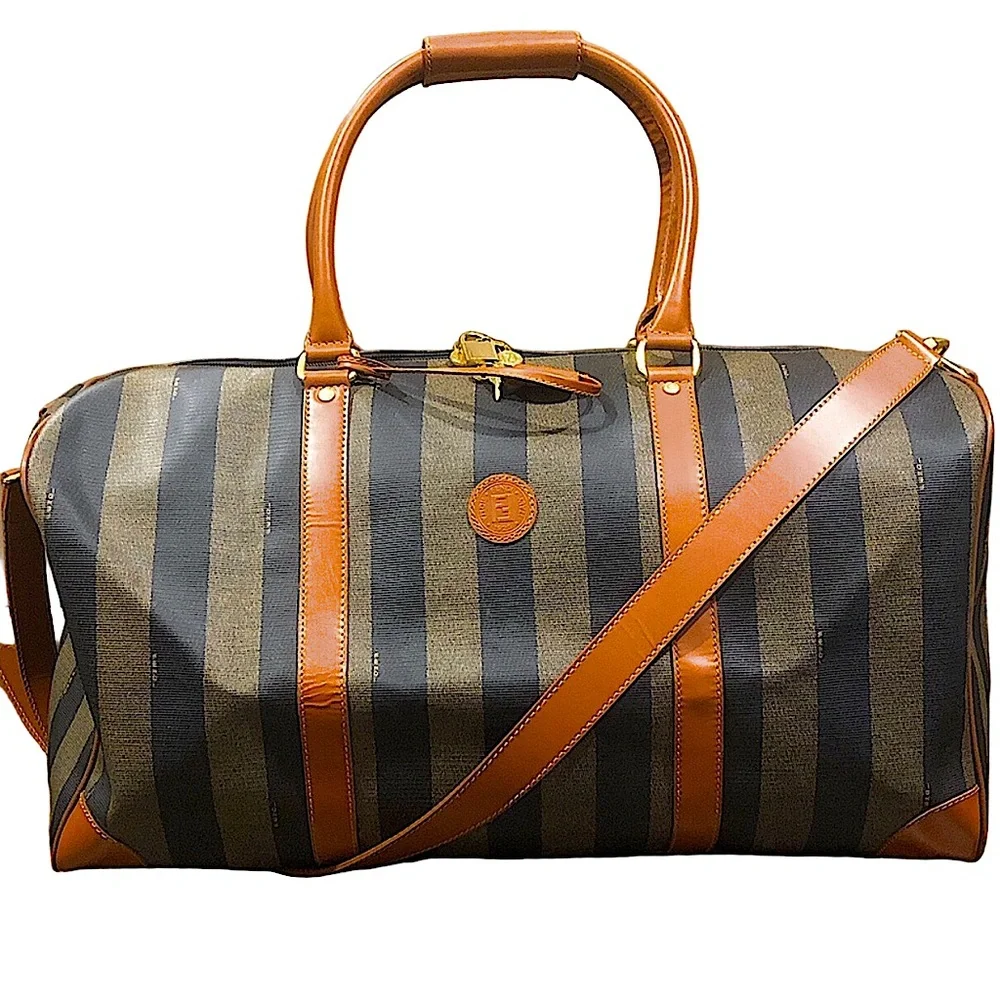 WFENDI Pequin Pecan Stripe Bandolier Boston Travel Bag 50cm FENDI Shoulder Strap - Picture 17 of 17